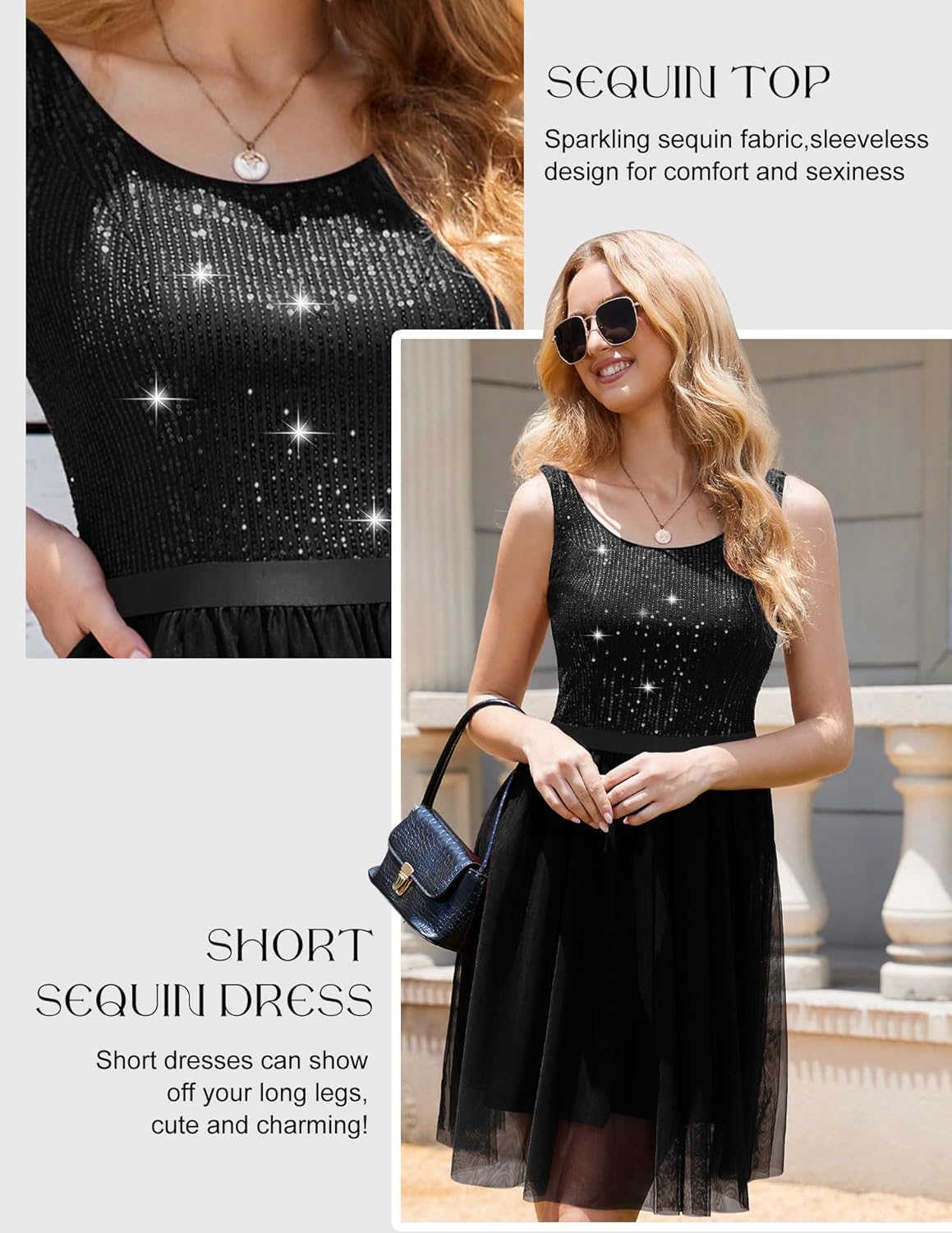 BeryLove Sequin Dress for Woman Vintage A Line Wedding Formal Swing Mesh Dress Sleeveless Cocktail Maxi Gowns