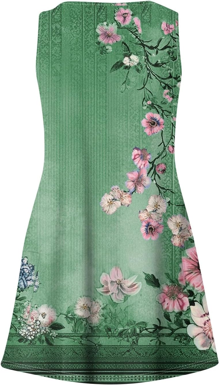 Women's Sleeveless Floral Print Summer Dress Casual V-Neck A-Line Mini Dress for Beach Party and Daily Wear