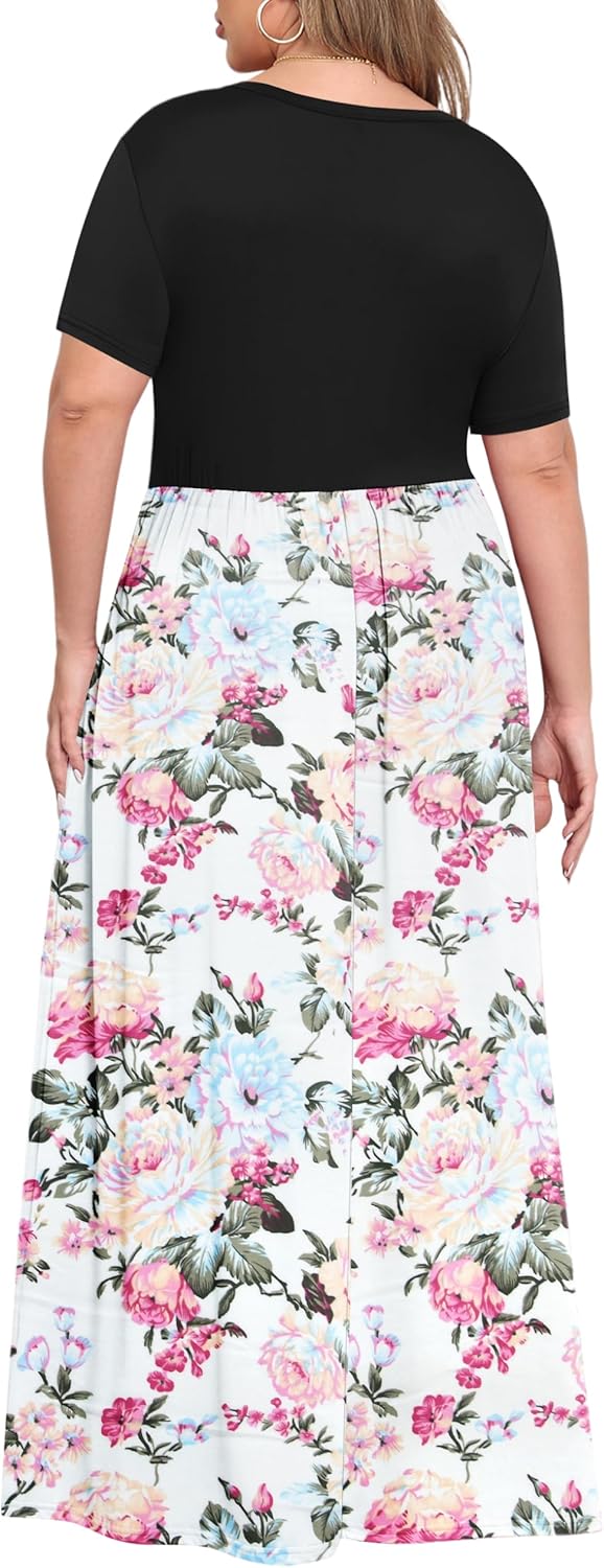 KARALIN Women’s Plus Size Maxi Dresses for Curvy Women Summer Casual Short Sleeve 2025 Long Dress 14W-26W