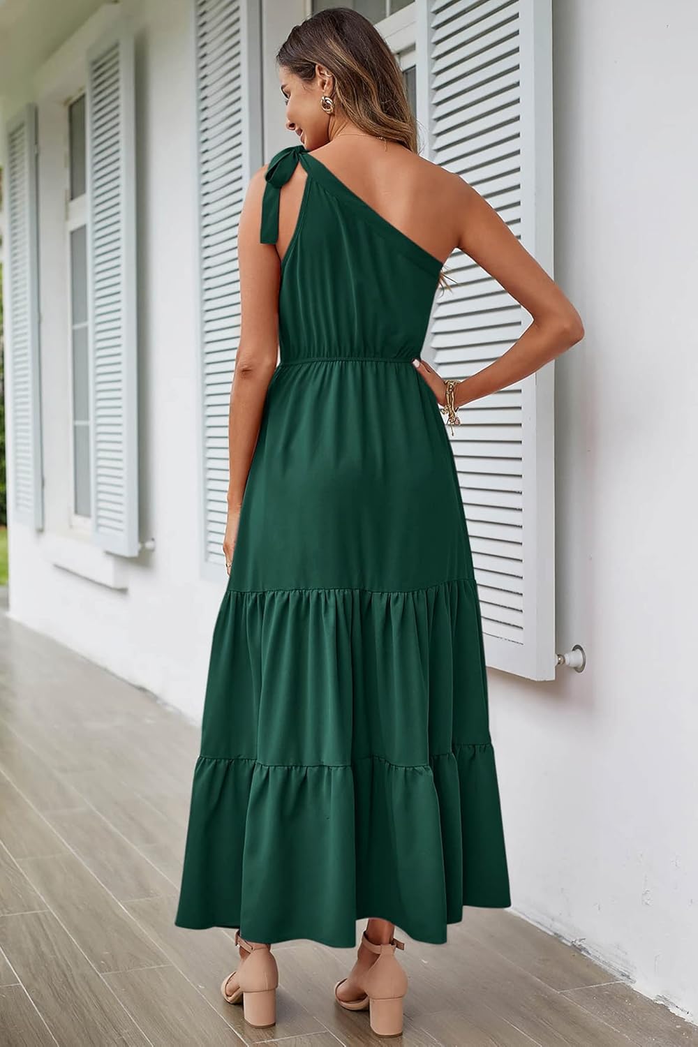 PRETTYGARDEN Women's Summer Floral Maxi Dress Knot One Shoulder Sleeveless Ruffle Flowy Boho Beach Wedding Guest Dresses