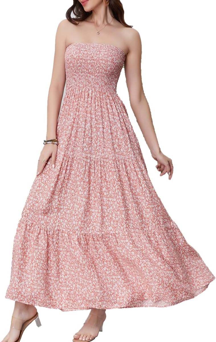 Women's Summer Strapless Tube Top Maxi Dresses Off Shoulder Boho Beach Long Dress