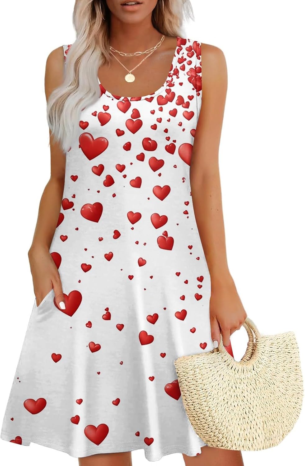 Women's Casual Sundress with Pockets Summer Boho Beach Dress,Holiday Hresses for Woment-Shirts Dress U Neck Loose Tank