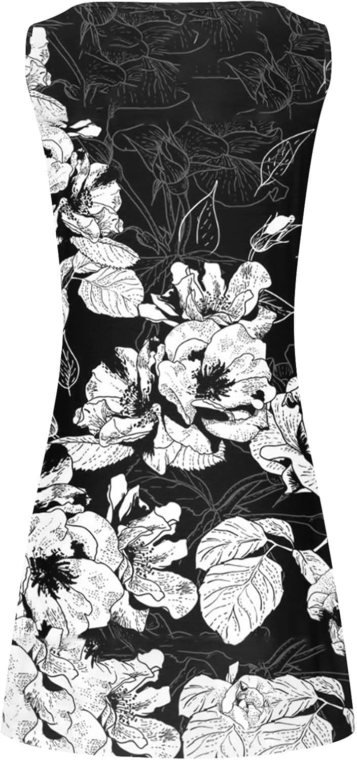 Summer Dresses for Women 2024 Casual Sleeveless Tank Dress Vintage Floral Print a-Line Beach Sundresses