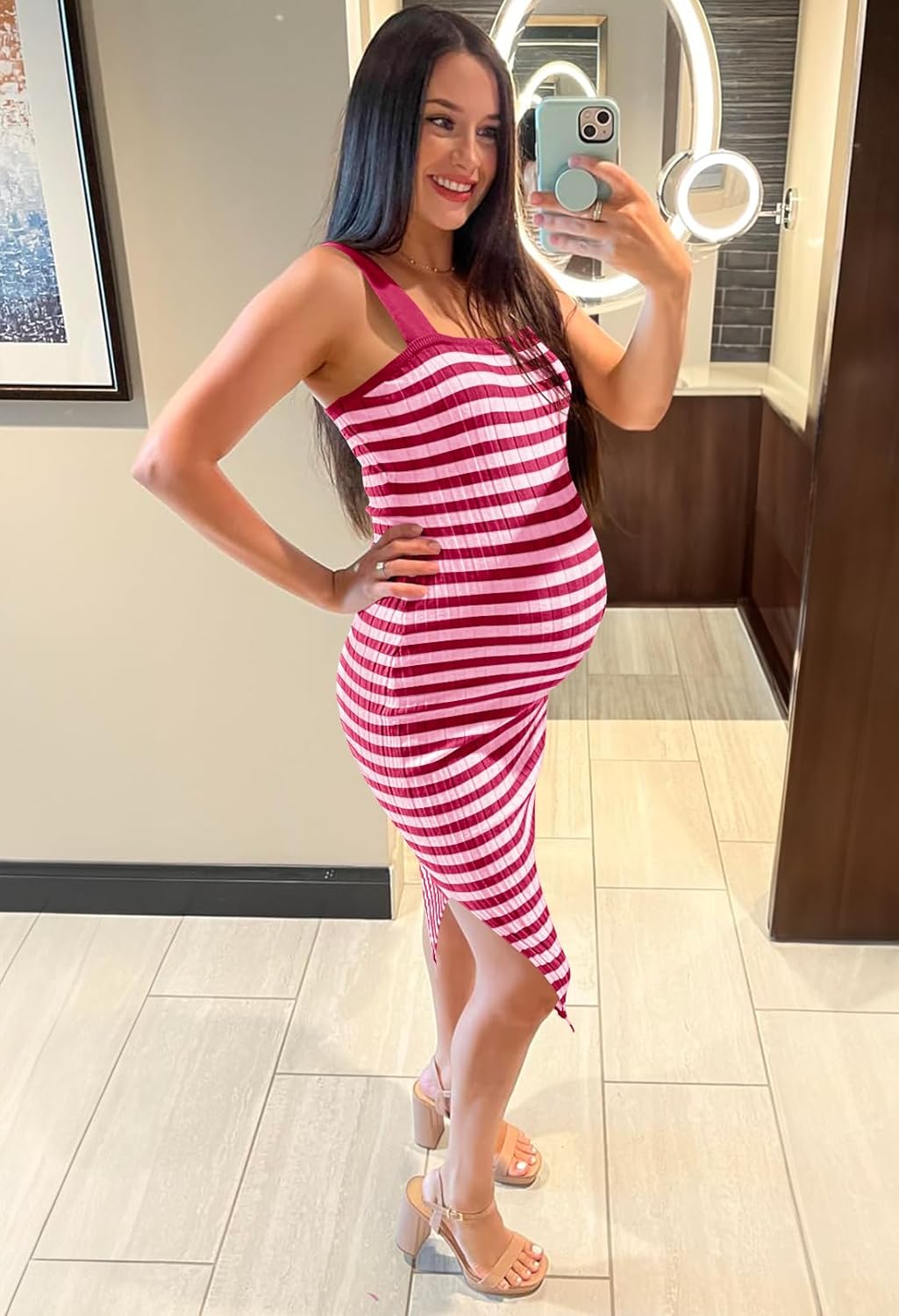 MEROKEETY Women's 2025 Summer Spring Bodycon Midi Dress Vacation Sleeveless Ribbed Knit Striped Party Sweater Dresses