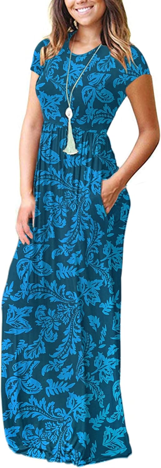 AUSELILY Women's Short Sleeve Loose Plain Casual Long Maxi Dresses for Women 2025