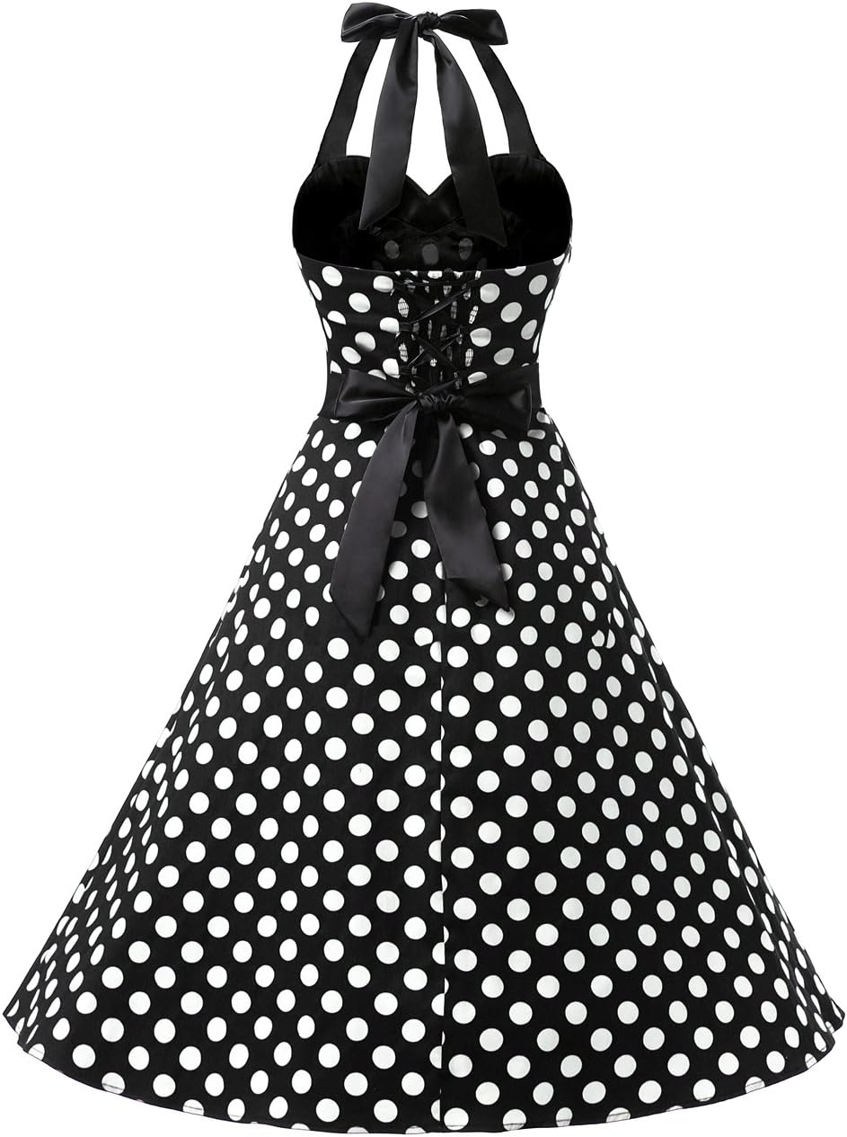 DRESSTELLS Women's Vintage 1950s Cocktail Party Dress Retro Wedding Guest Halter Rockabilly Swing Dresses