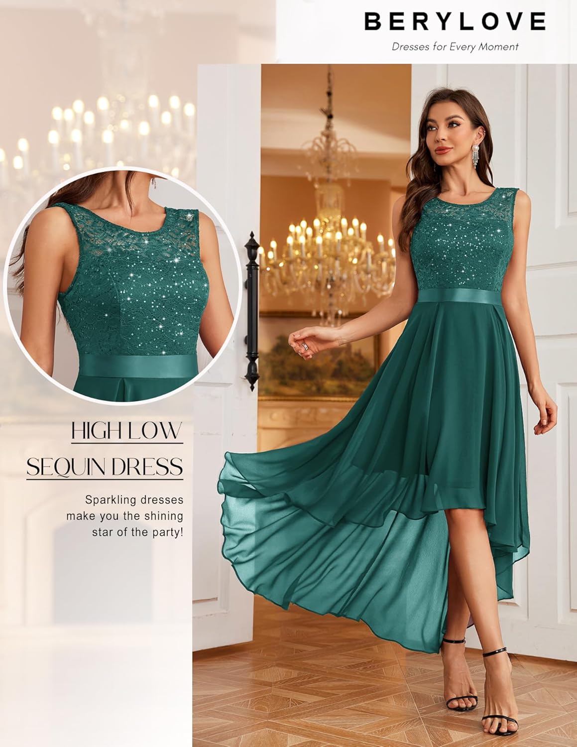 BeryLove Cocktail Prom Dresses 2025 Formal Wedding Guest Dresses Sleeveless Lace High Low Homecoming Dress