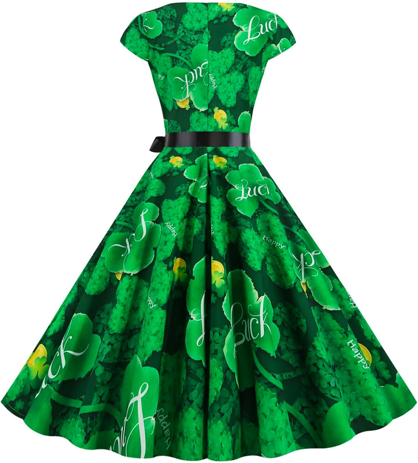 aihihe St Patricks Day Dress for Women A Line Pleated Hepburn Dress Lukcy Shamrock Print Irish Dress 2024 Vintage Dress