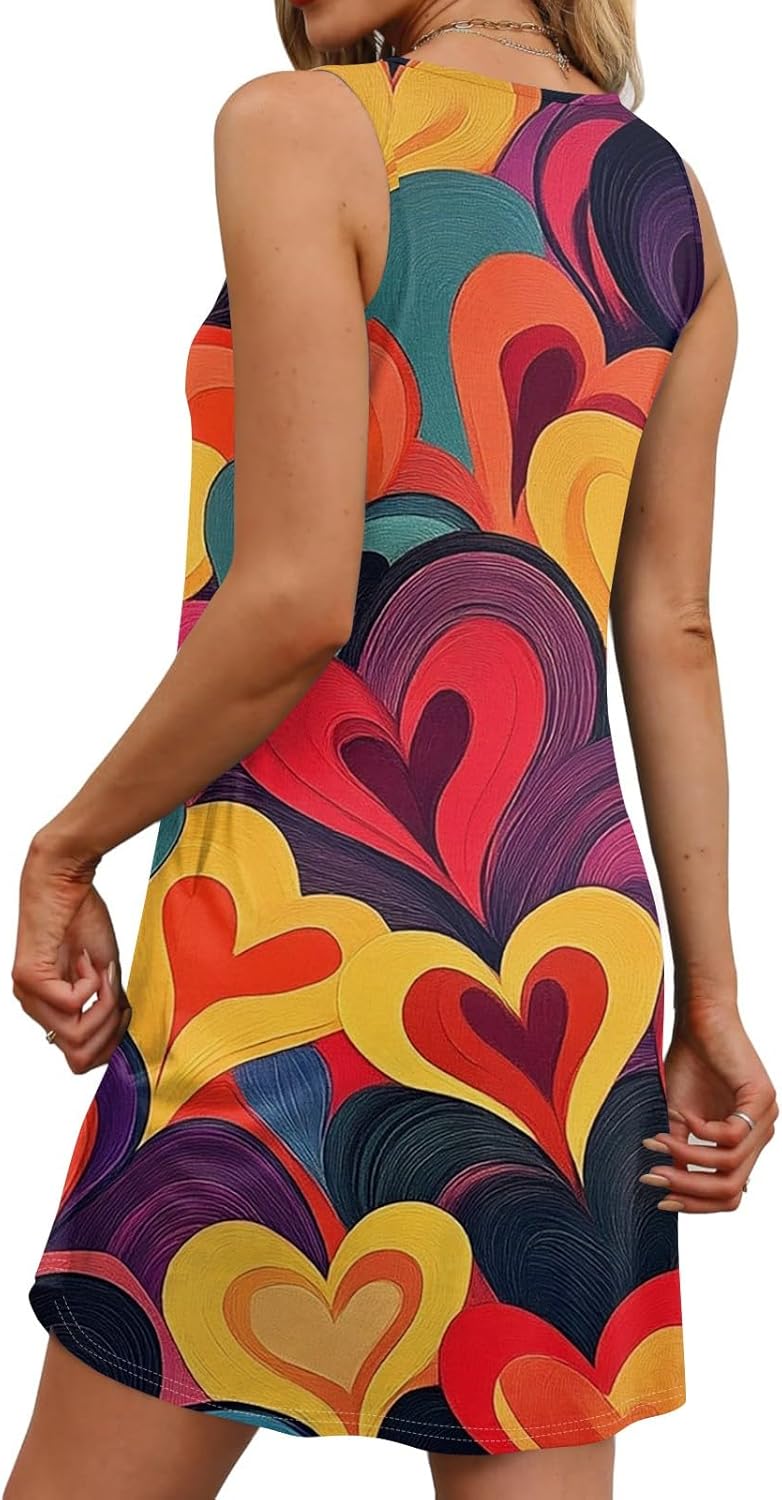 Women's Casual Sundress with Pockets Summer Boho Beach Dress,Holiday Hresses for Woment-Shirts Dress U Neck Loose Tank