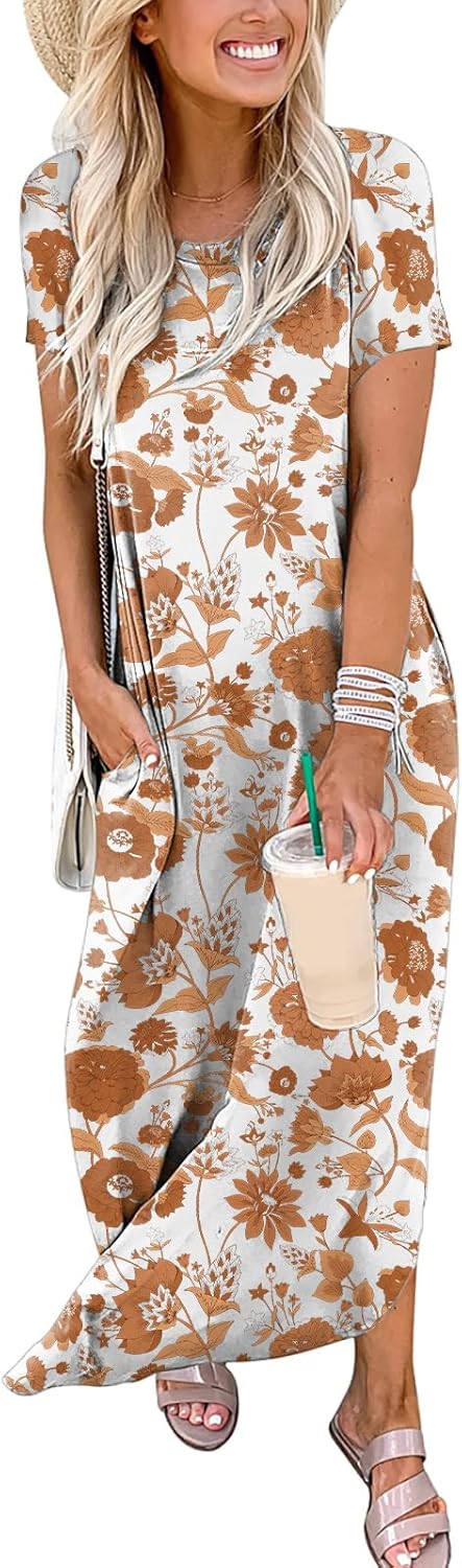 ANRABESS Women's Summer Casual Loose Short Sleeve Long T Shirt Dress Split Maxi Beach Sundress Travel Vacation Outfits