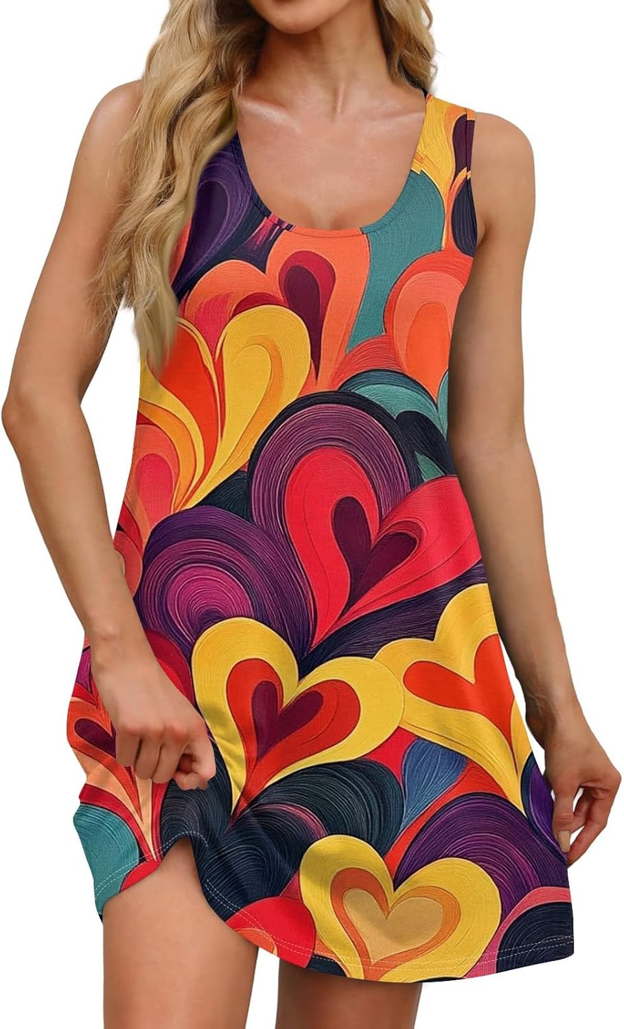 Women's Casual Sundress with Pockets Summer Boho Beach Dress,Holiday Hresses for Woment-Shirts Dress U Neck Loose Tank