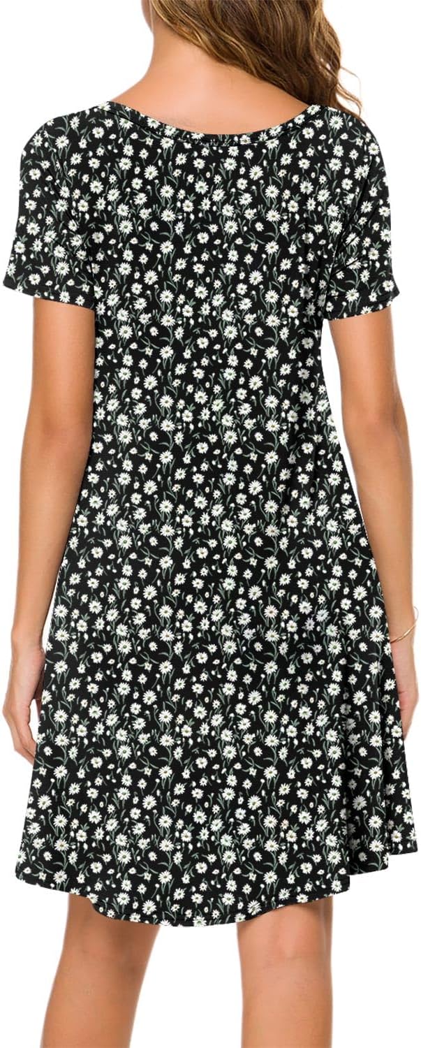 POPYOUNG 2025 Women's Summer Casual T-Shirt Dresses Crew Neck Beach Cover Up Sun Dress