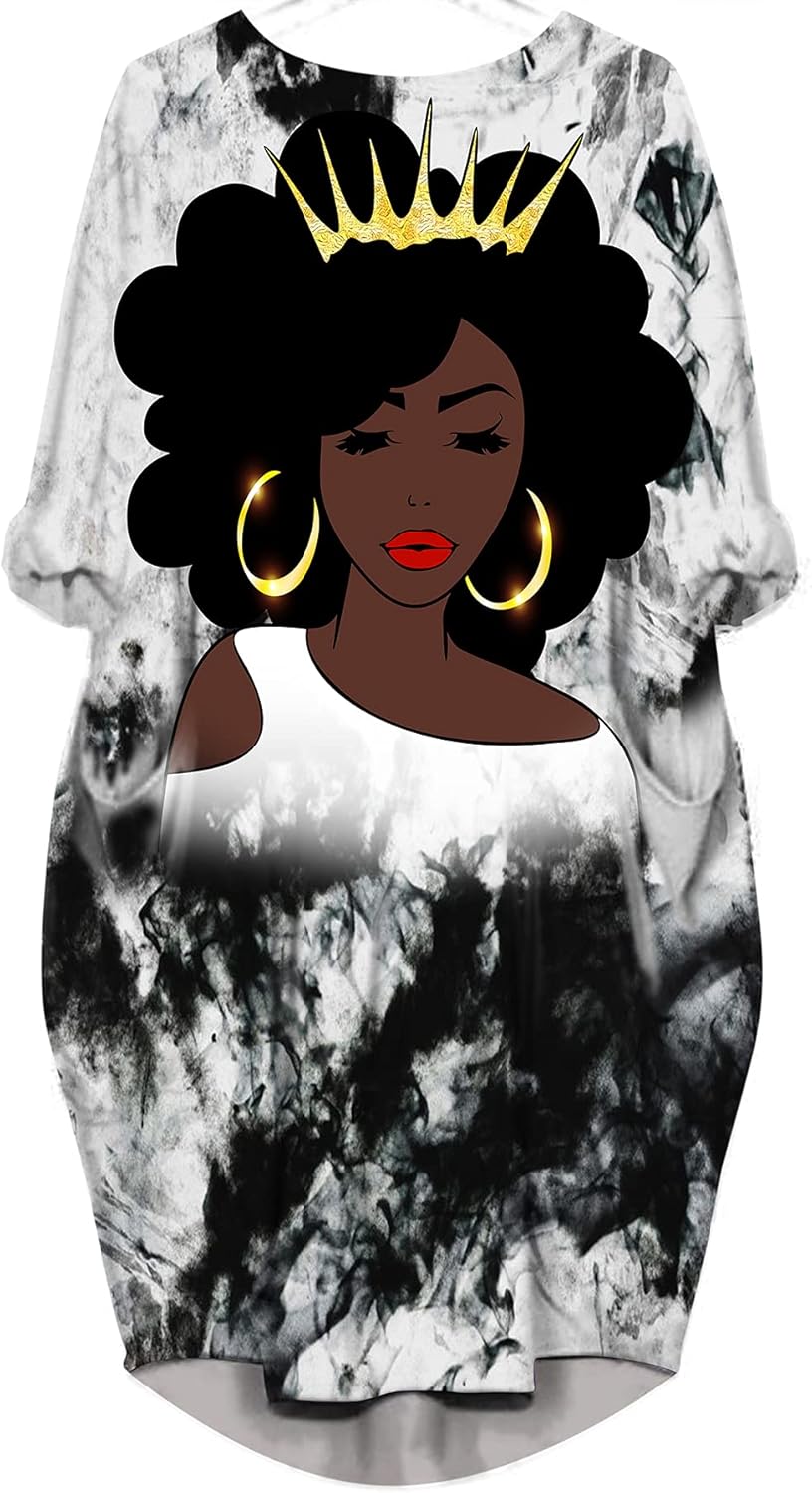 AZPSRT Fashion Women's African American Art Print Dress Casual Loose Dresses
