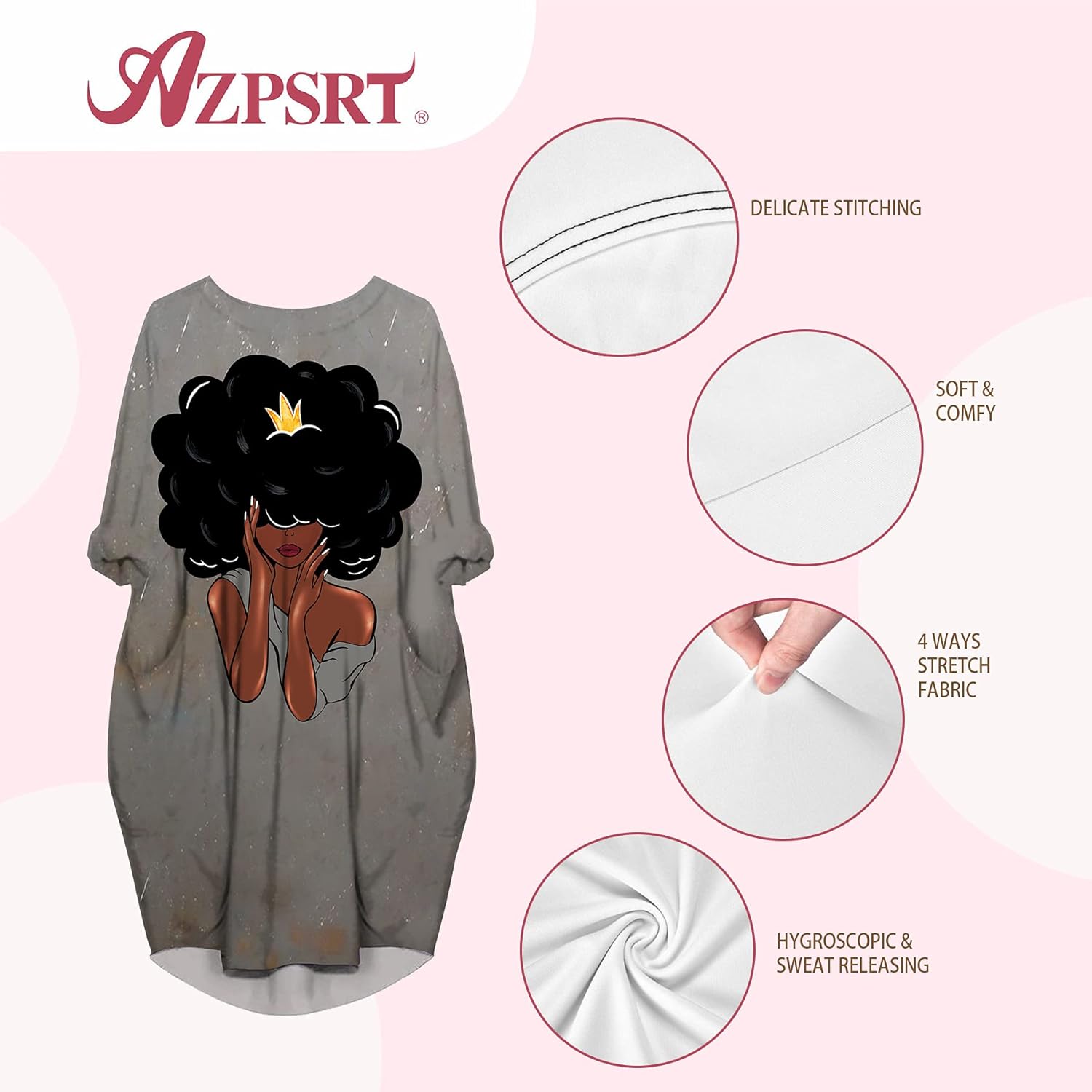 AZPSRT Fashion Women's African American Art Print Dress Casual Loose Dresses