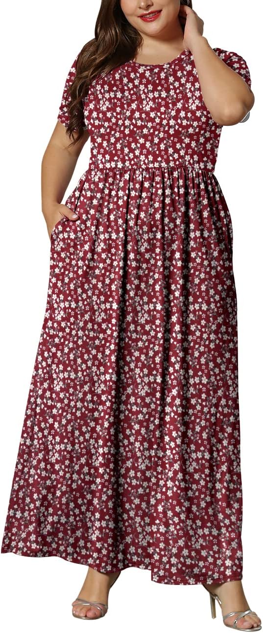 KARALIN Women’s Plus Size Maxi Dresses for Curvy Women Summer Casual Short Sleeve 2025 Long Dress 14W-26W