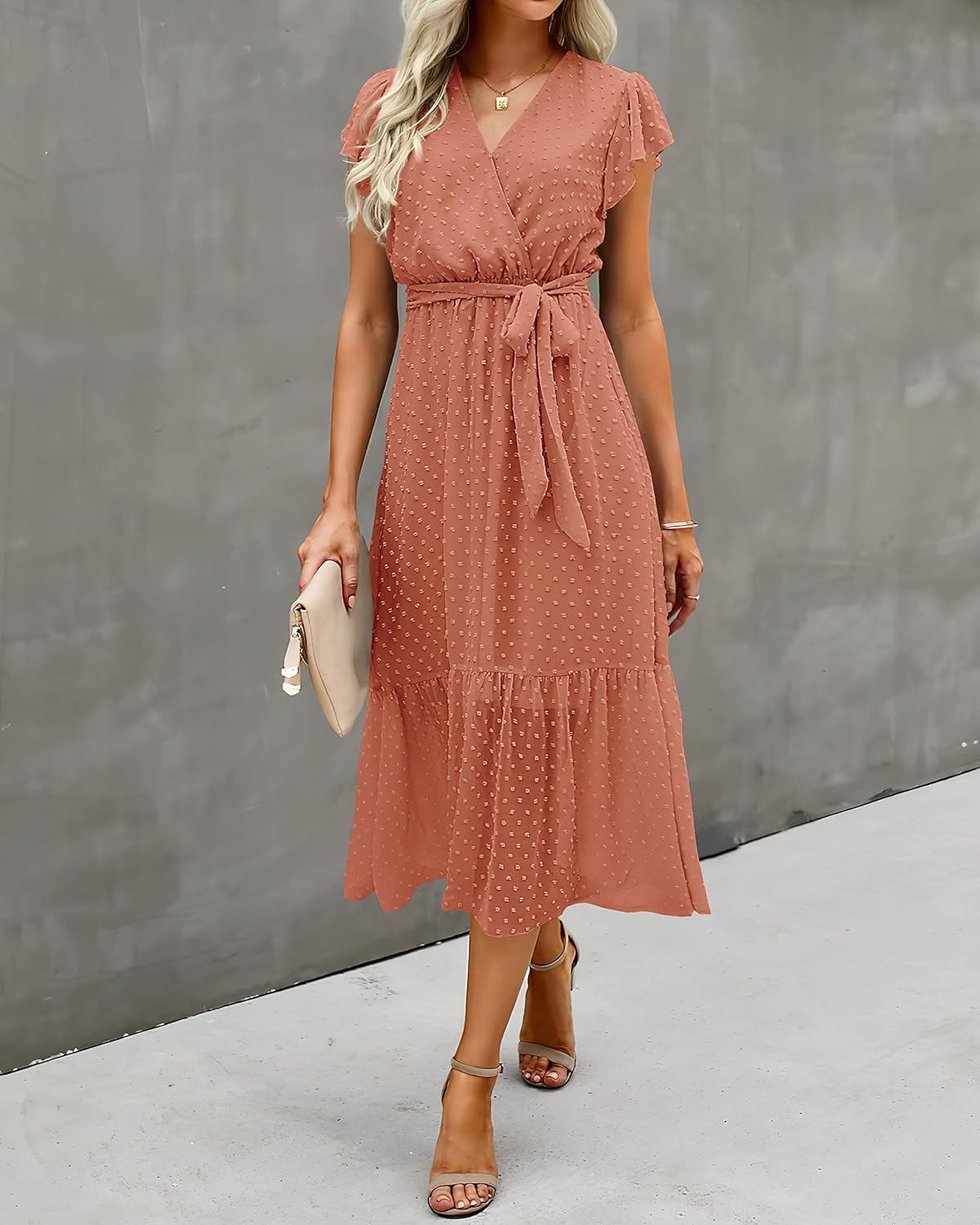BTFBM Women Summer Bohemian Floral Casual Wrap V Neck Ruffle Cap Sleeveless Belt A-Line Pleated Hem Midi Sun Dress White