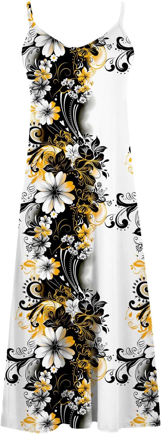 Womens Floral Maxi Dresses Spaghetti Strap Casual Summer Long Dress Vneck Flowy Boho Beach Sundress Vacation Outfits