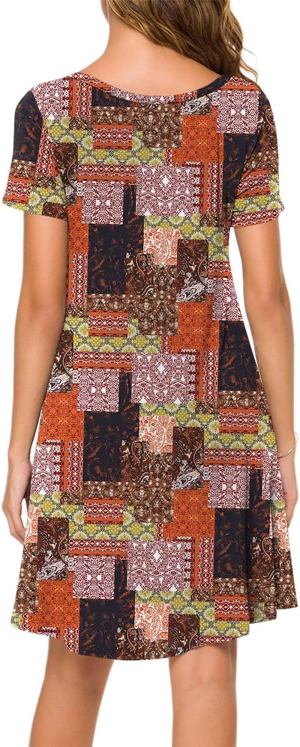 POPYOUNG 2025 Women's Summer Casual T-Shirt Dresses Crew Neck Beach Cover Up Sun Dress