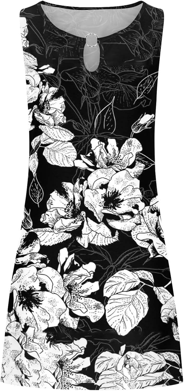 Summer Dresses for Women 2024 Casual Sleeveless Tank Dress Vintage Floral Print a-Line Beach Sundresses