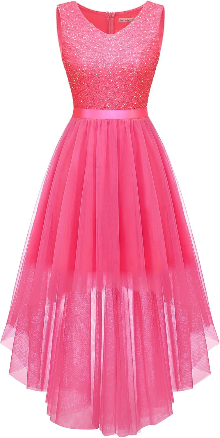 BeryLove Cocktail Prom Dresses 2025 Formal Wedding Guest Dresses Sleeveless Lace High Low Homecoming Dress