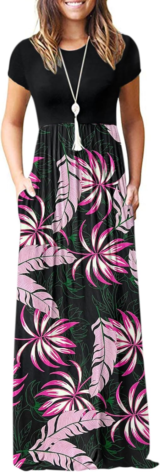 AUSELILY Women's Short Sleeve Loose Plain Casual Long Maxi Dresses for Women 2025