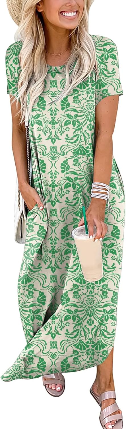 ANRABESS Women's Summer Casual Loose Short Sleeve Long T Shirt Dress Split Maxi Beach Sundress Travel Vacation Outfits