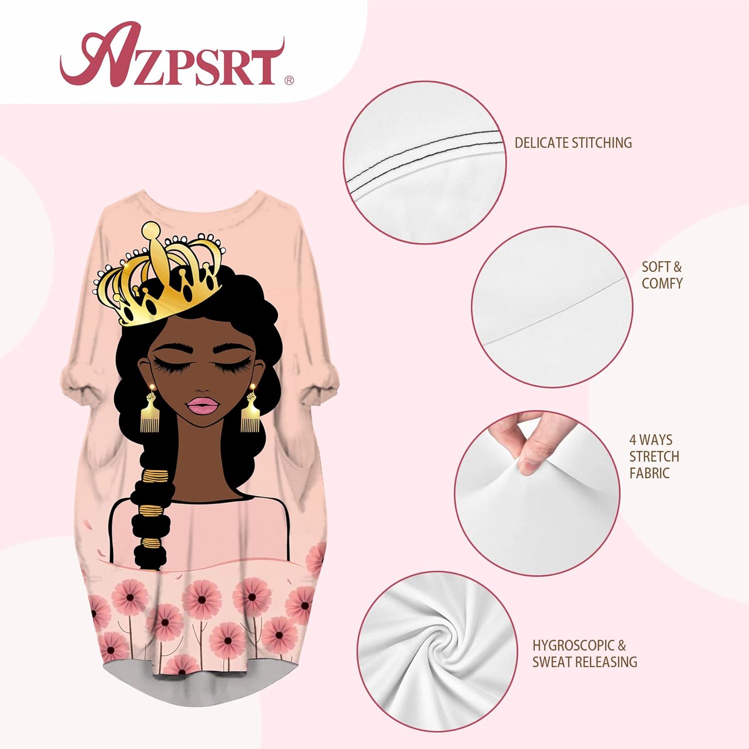 AZPSRT Fashion Women's African American Art Print Dress Casual Loose Dresses