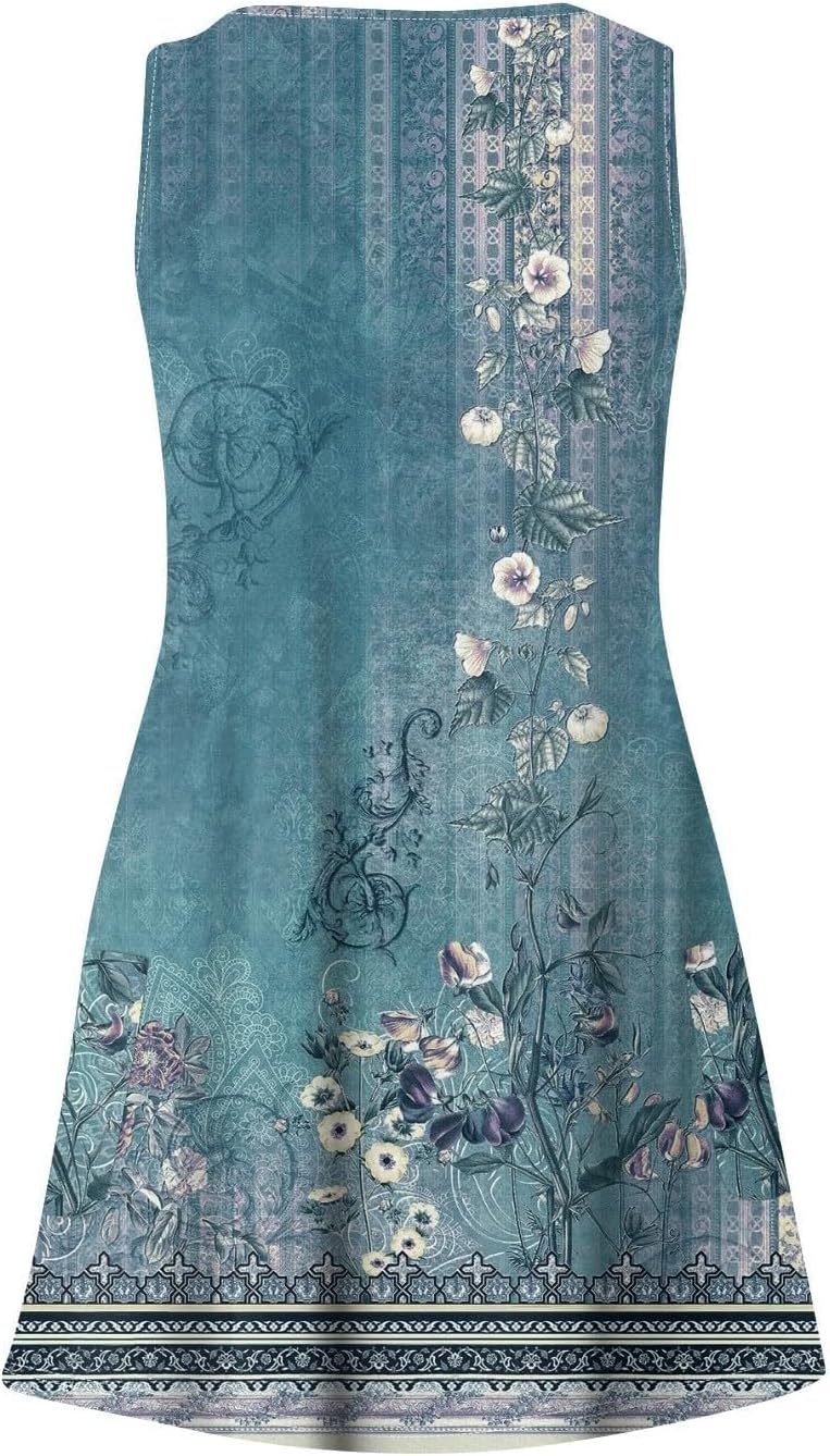 Women's Summer Dresses 2025 Beach Casual Sleeveless Floral Print Boho Tank Dress V Neck Ruffle Dresses