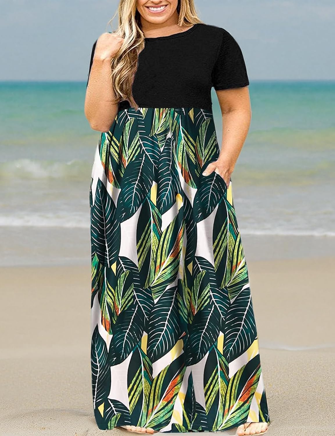 Kancystore Women's Short Sleeve Plus Size Maxi Dress with Pockets Loose Casual Summer Dresses