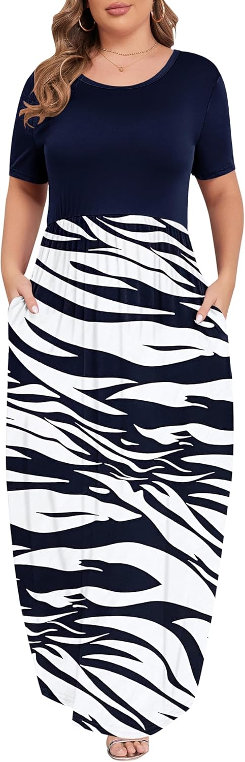 KARALIN Women’s Plus Size Maxi Dresses for Curvy Women Summer Casual Short Sleeve 2025 Long Dress 14W-26W