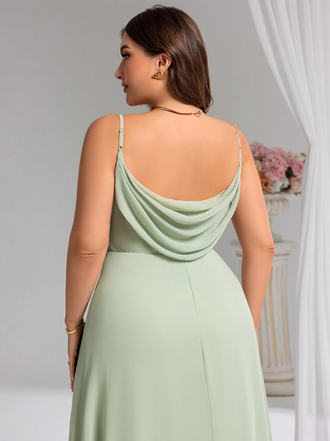 Ever-Pretty Women's Summer Chiffon Pleated Plus Size Bridesmaid Dresses Sleeveless Formal Gown with Spaghetti Straps