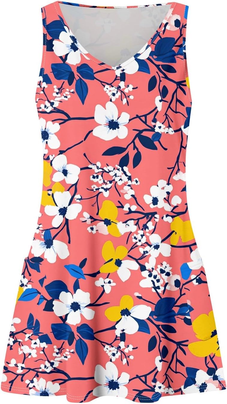 Women's Sleeveless Floral Print Summer Dress Casual V-Neck A-Line Mini Dress for Beach Party and Daily Wear