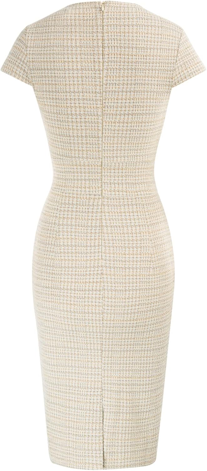 GRACE KARIN Women's Gorgeous Pencil Dress Cap Sleeve Tweed Pencil Dress for Work