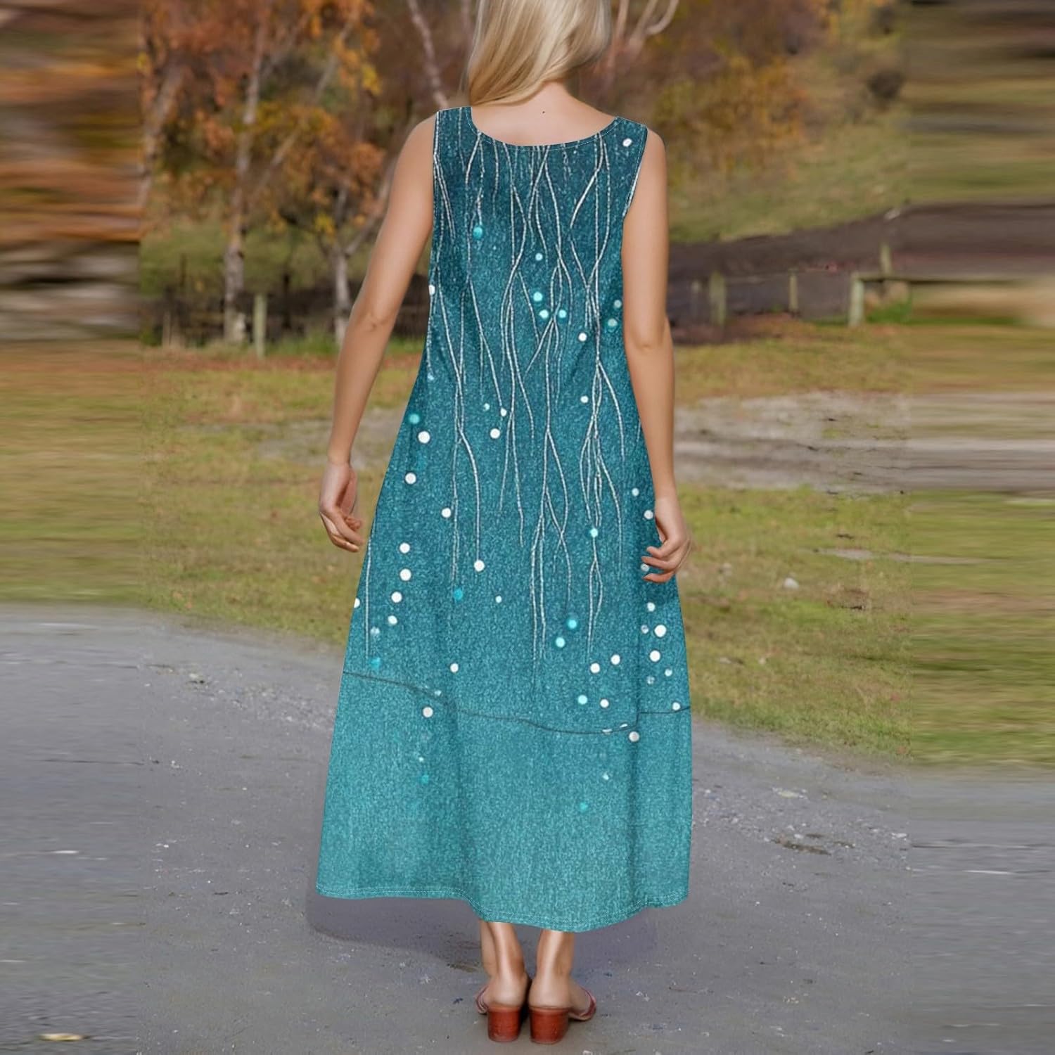 Womens Summer Tank Dress Vacation Boho Floral Long Dresses with Pockets Resort Wear Swing Beach Sleeveless Sundress