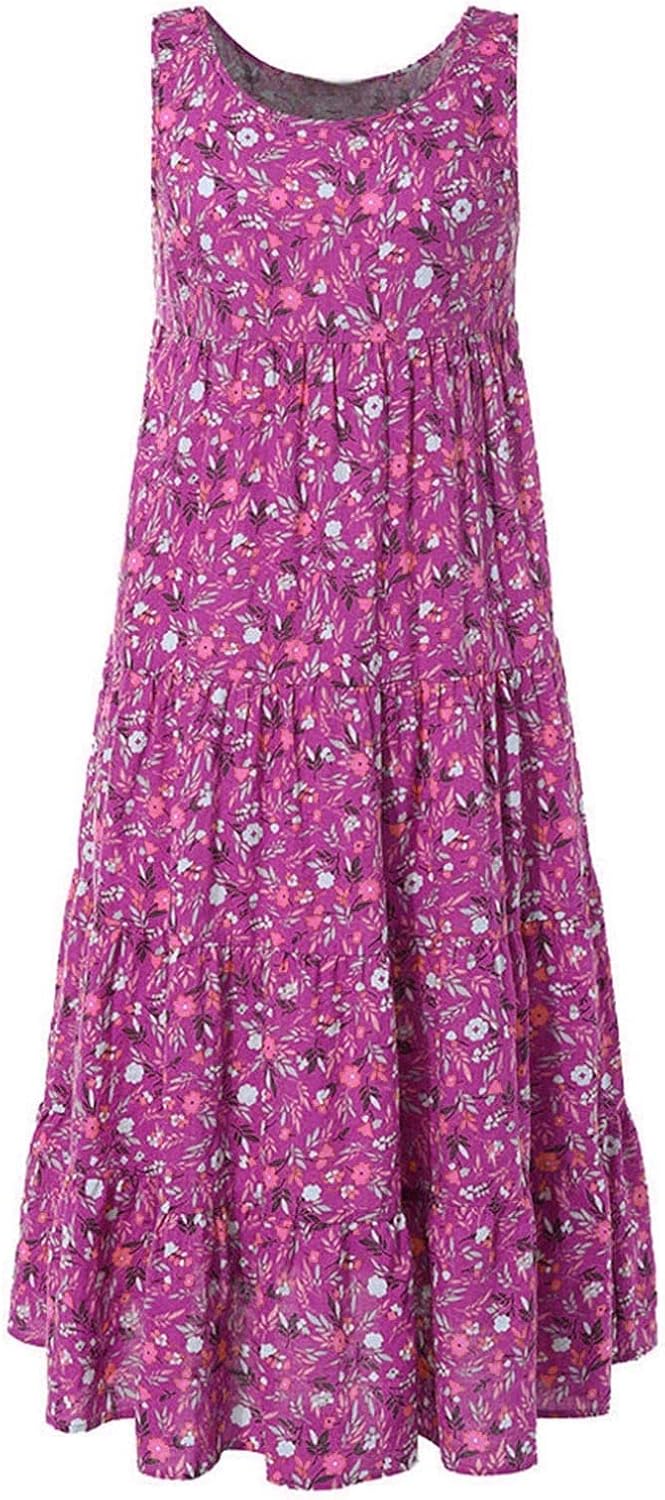 Ceboyel Women Boho Floral Maxi Dresses Flowy Tank Dress Sleeveless Smocked Sundresses Trendy Casual Beach Long Sun Dress