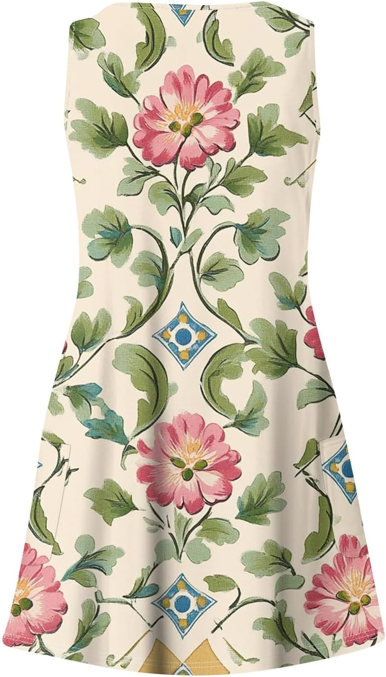 NBXNZWF Women Summer Casual Dress 2025 Casual Loose Sleeveless V-Neck Sundresses A Line Tshirt Beach Dresses with Pockets