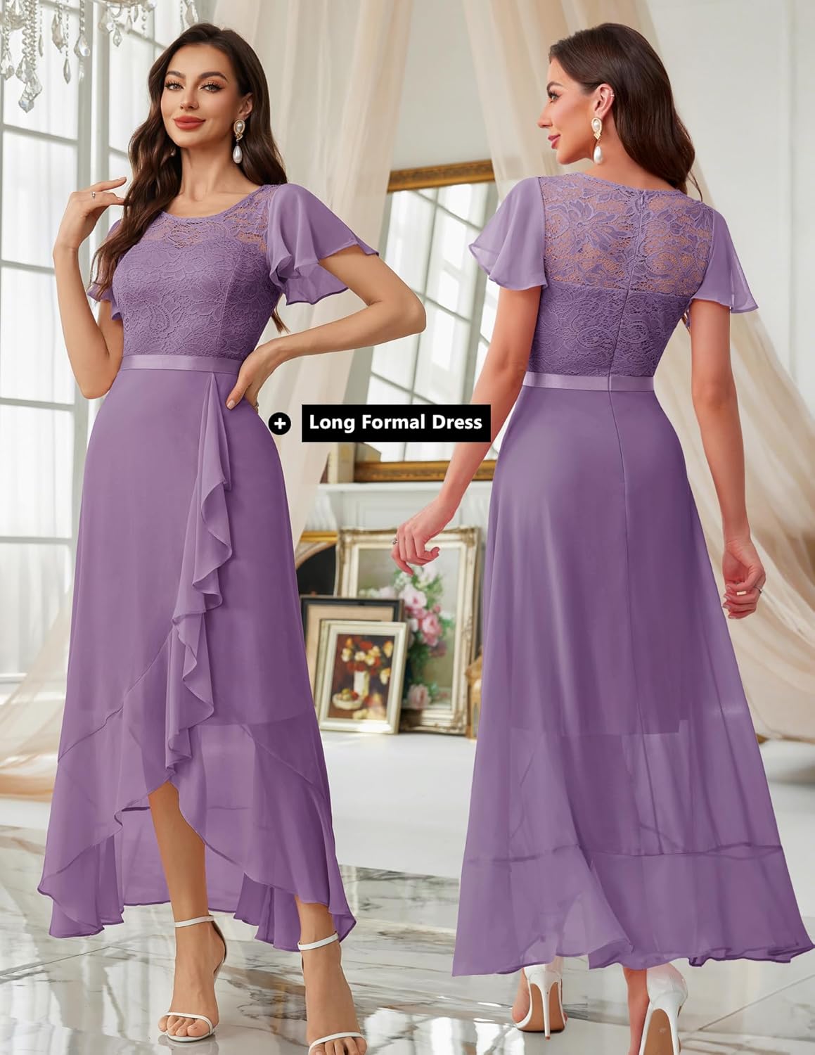 BeryLove Formal Dresses for Women 2025 Wedding Guest with Slit Cocktail Elegant Lace Long Prom Dress