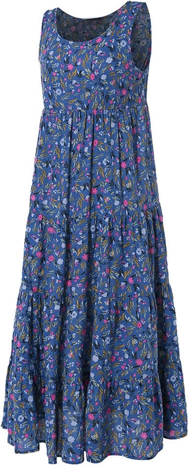 Ceboyel Women Boho Floral Maxi Dresses Flowy Tank Dress Sleeveless Smocked Sundresses Trendy Casual Beach Long Sun Dress
