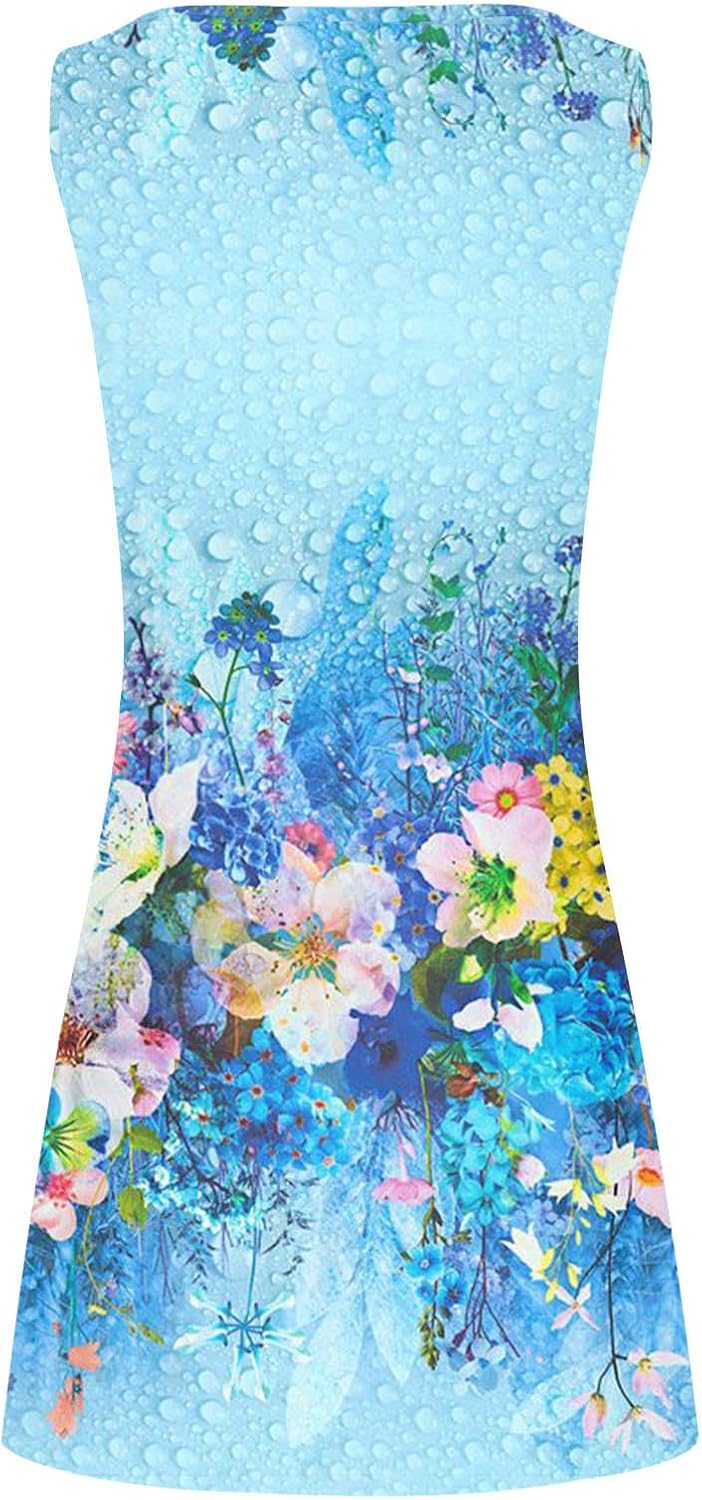 Summer Dresses for Women 2024 Casual Sleeveless Tank Dress Vintage Floral Print a-Line Beach Sundresses