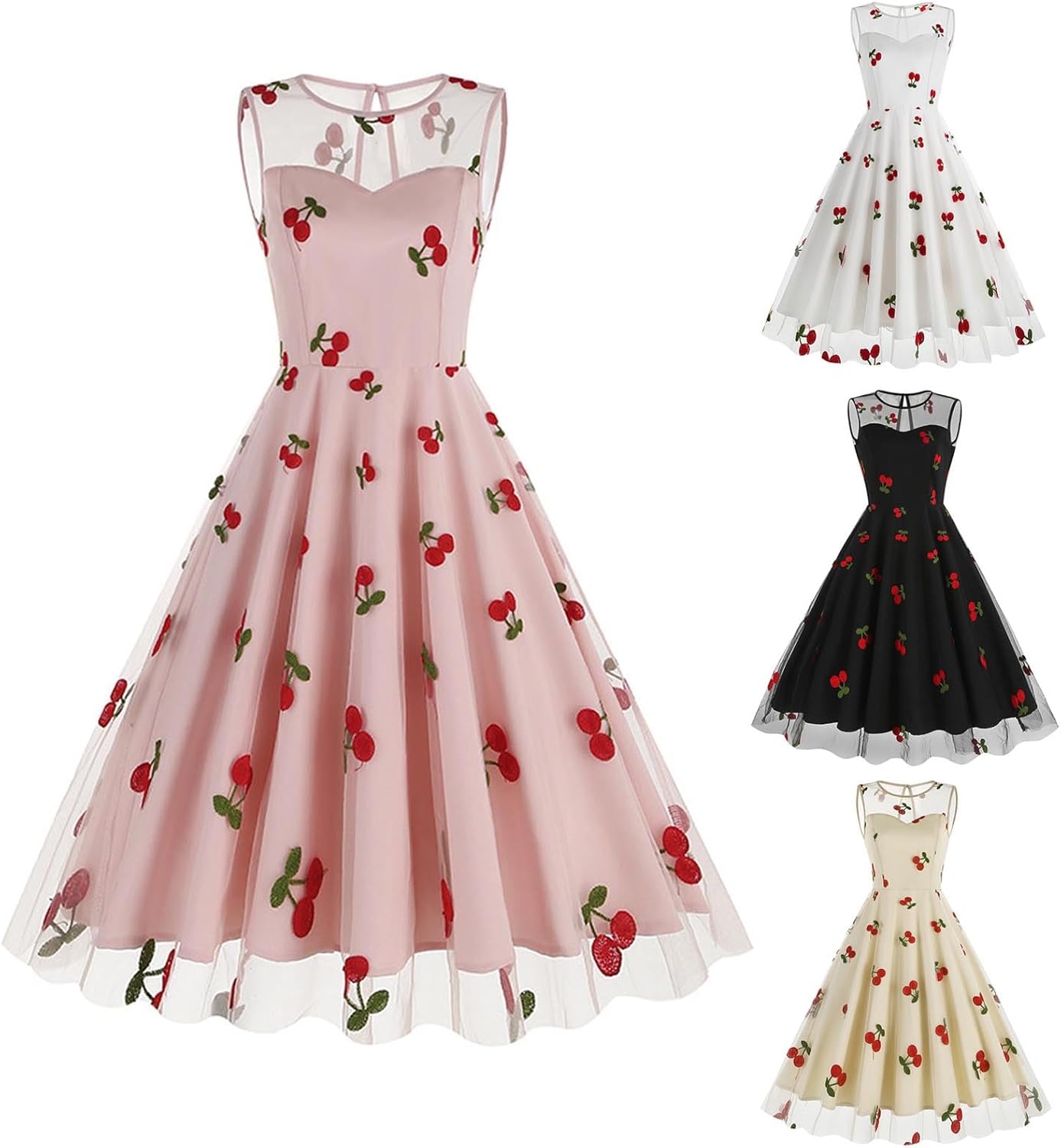 HGps8w Vintage Cocktail Dress for Women, Elegant Butterfly Embroidered Lace V Neck Sleeveless A-Line Party Swing Dresses