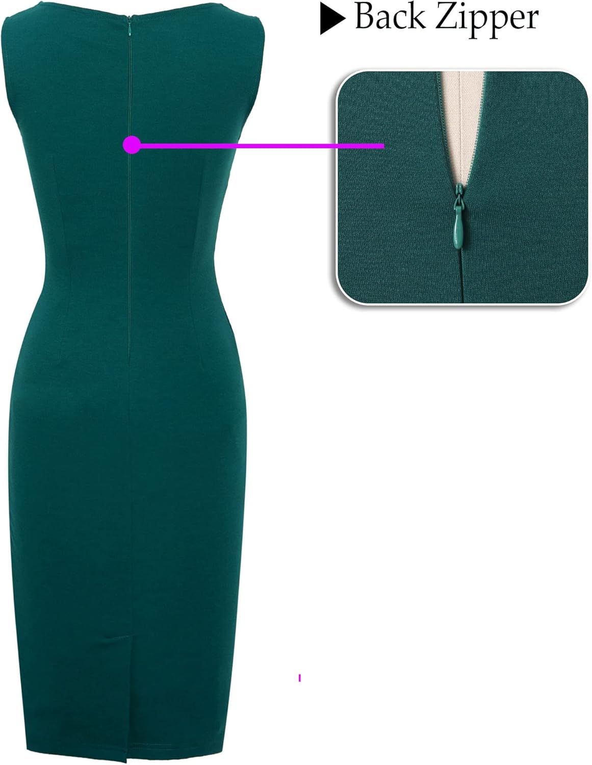 VFSHOW Womens Elegant Slim Front Zipper up Work Business Office Party Sheath Dress