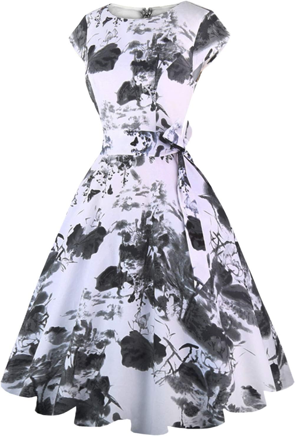 PUKAVT Women's 1950 Boatneck Cap Sleeve Vintage Swing Cocktail Party Dress with Pockets