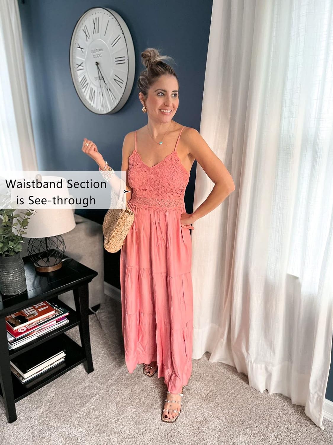 Dokuritu Women's Beach Crochet Lace Maxi Dress Solid Color Summer Vacation Spaghetti Strap Long Dress 2024