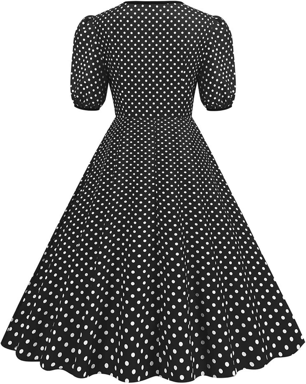 Women Double Breasted Notch Lapel 50s Vintage Short Sleeve Cocktail Swing Dress Polka Dot 1950s Rockabilly Prom Dress