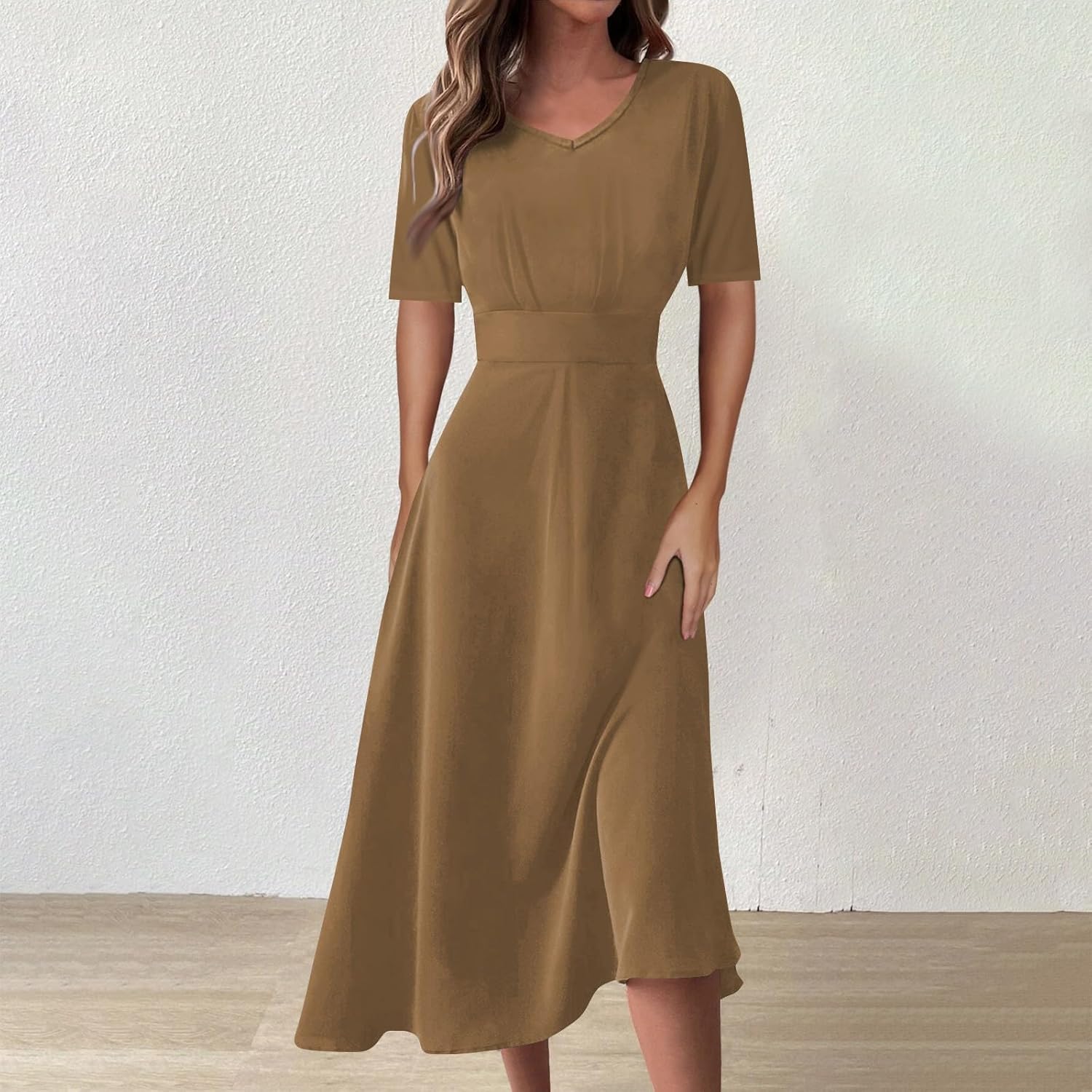 Women's Summer Elegant Cocktail Dress Solid Color Swing V-Neck Party Gown Dresses, S-2XL