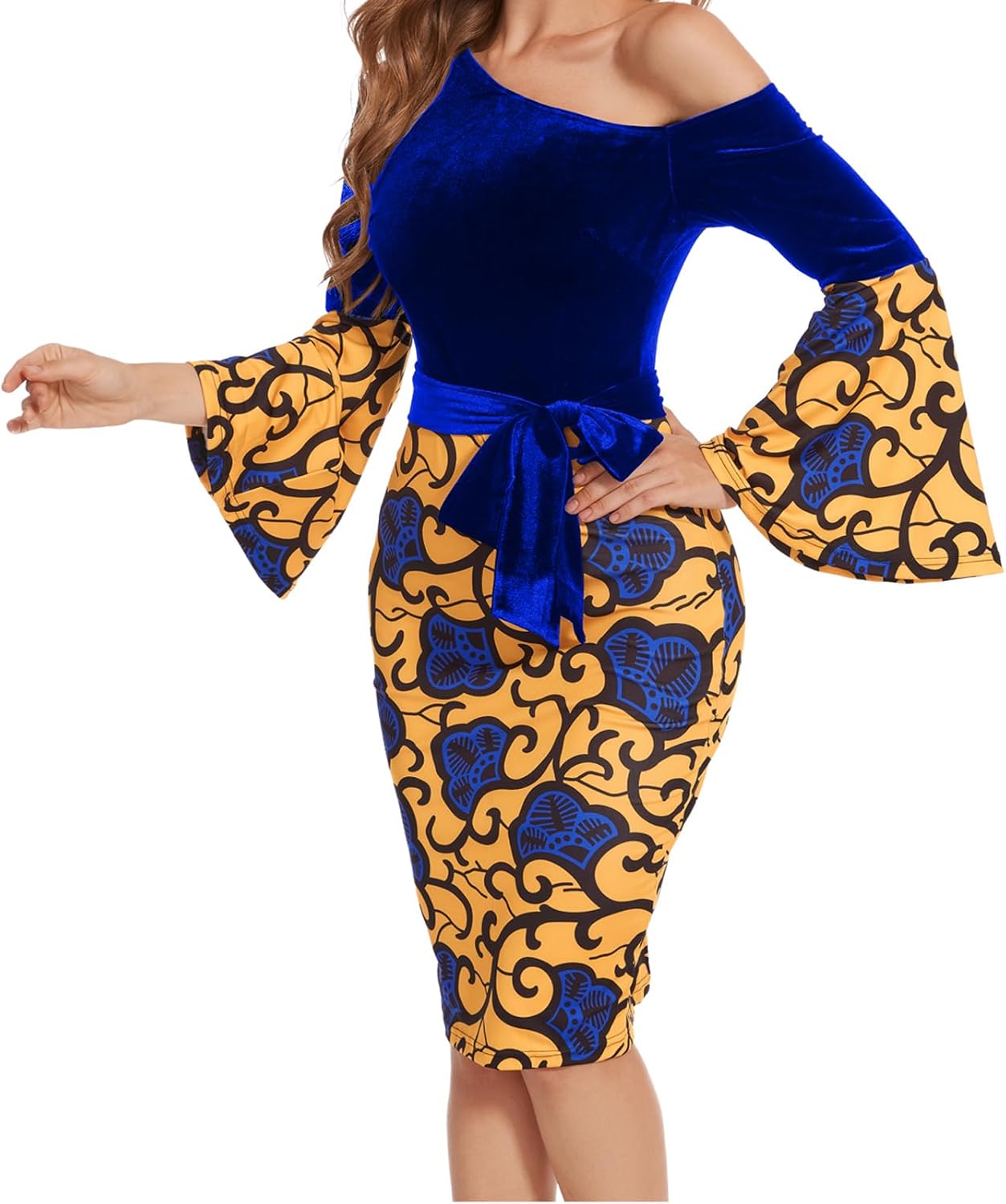 Church Dress for Women Flared Sleeve Midi Pencil Dress Elegant Teacher Office Business Wear to Work Dresses