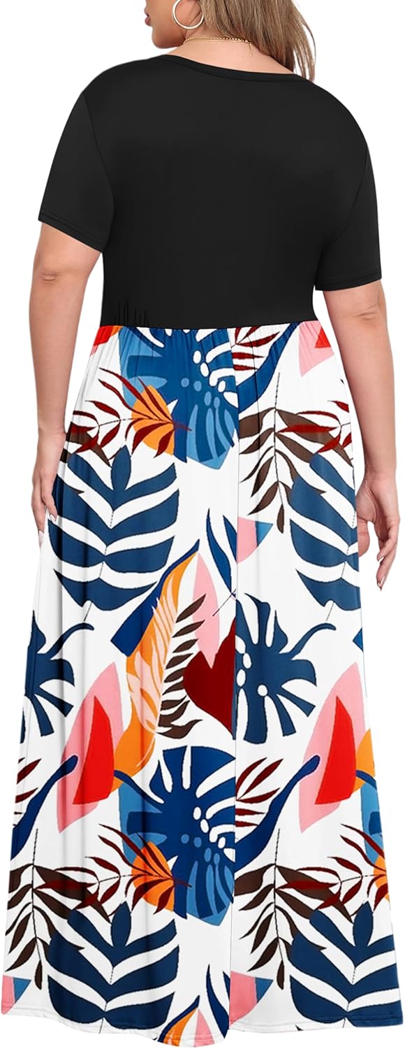 KARALIN Women’s Plus Size Maxi Dresses for Curvy Women Summer Casual Short Sleeve 2025 Long Dress 14W-26W