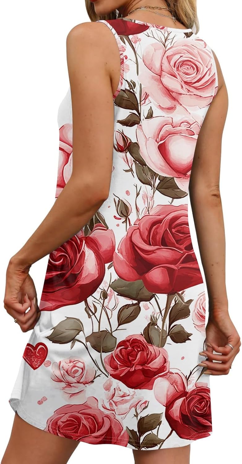 Women's Casual Sundress with Pockets Summer Boho Beach Dress,Holiday Hresses for Woment-Shirts Dress U Neck Loose Tank