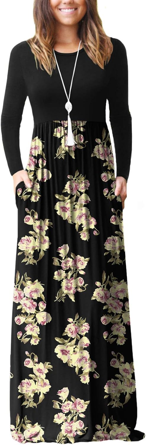 VIISHOW Women's Long Sleeve Loose Plain Maxi Dresses Casual Long Dresses with Pockets