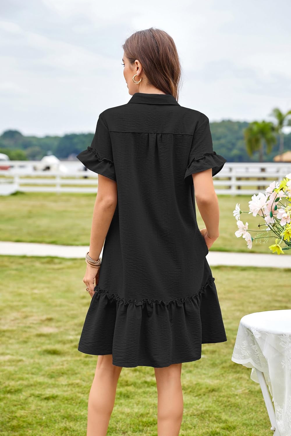 CCTOO Women's Summer Dresses Casual V Neck Button Down 3/4 Sleeve Floral Print Loose Flowy Shirt Dress